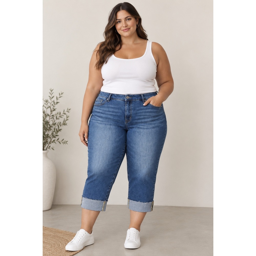 Torrid Crop Boyfriend Jeans Vintage Stretch Mid Rise Cuffed Blue Size 26 NEW